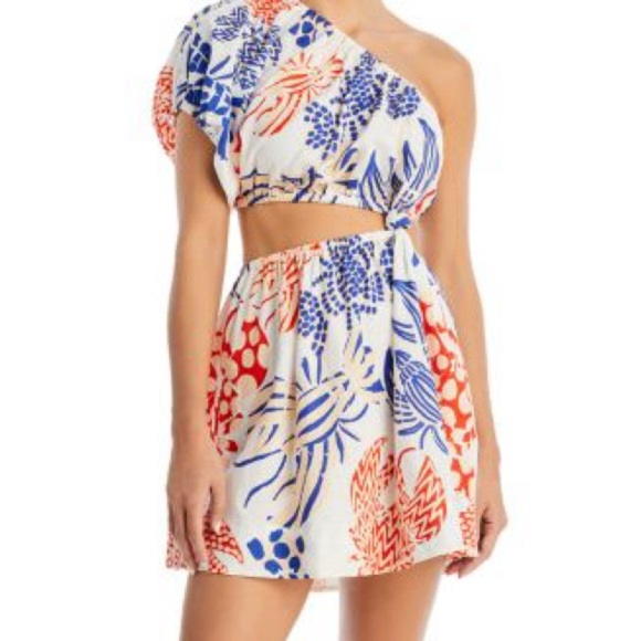 Farm Rio Blue and Orange Asymmetrical One Shoulder Lobster Dress - Picture 1 of 5